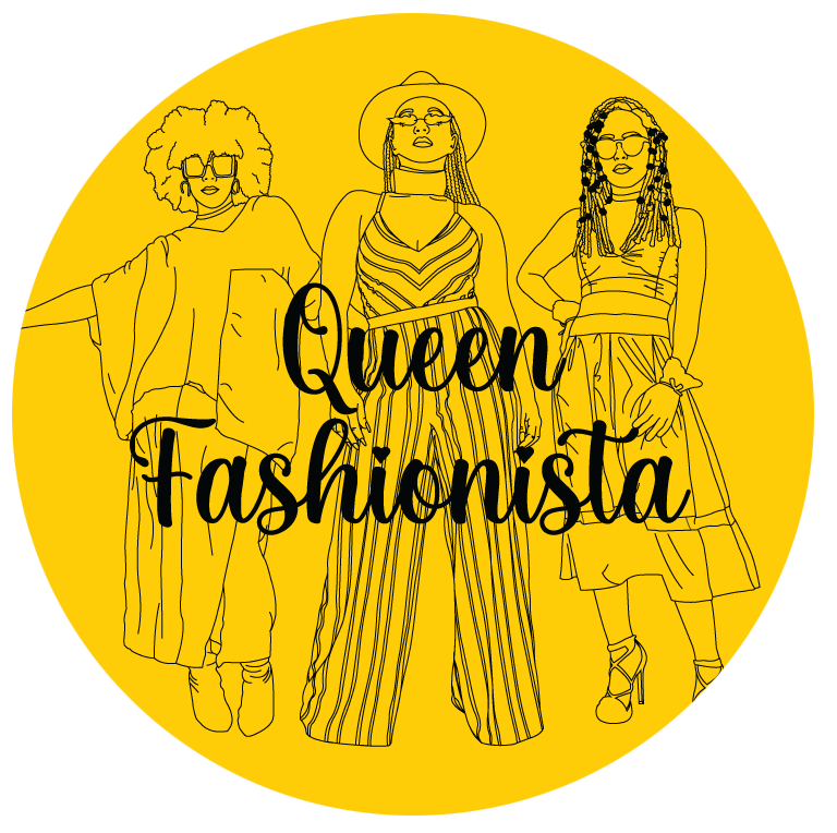 Icon of drawing of woman wearing rented outfit posing accompanied with the title Queen Fashionista