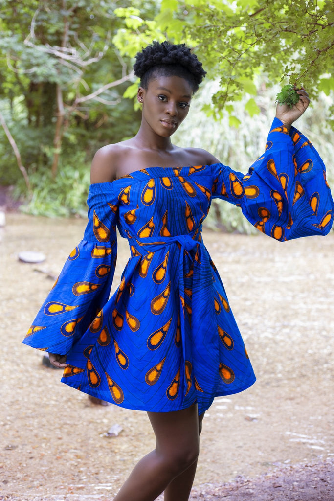 Blue Onyeka Bell Sleeve dress - One Wear Freedom #product_tags#