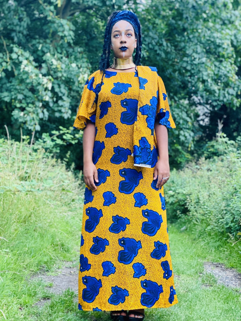 Golden West African Royal Blue Caftan + Waist Belt - One Wear Freedom - Front
