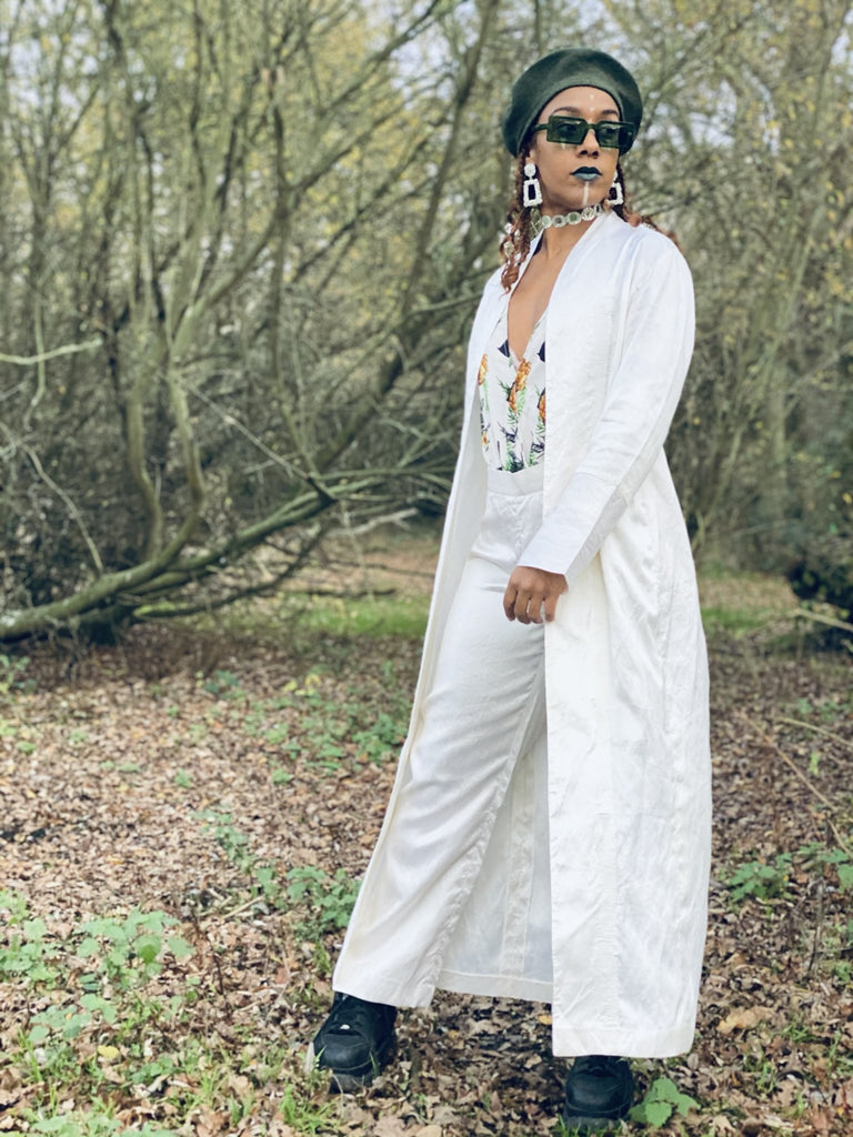 Ivory Bombyx Mori Maxi Jacket + Trouser Suit - One Wear Freedom #product_tags#