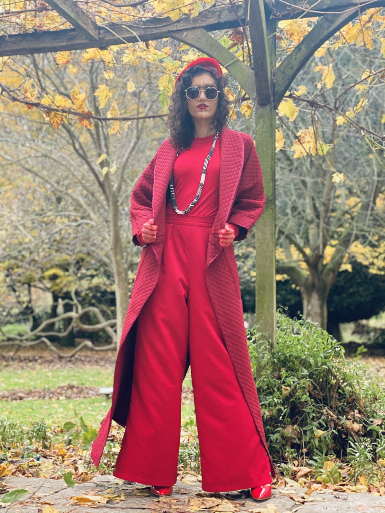 Maroon Quilt Maxi Coat - One Wear Freedom #product_tags#