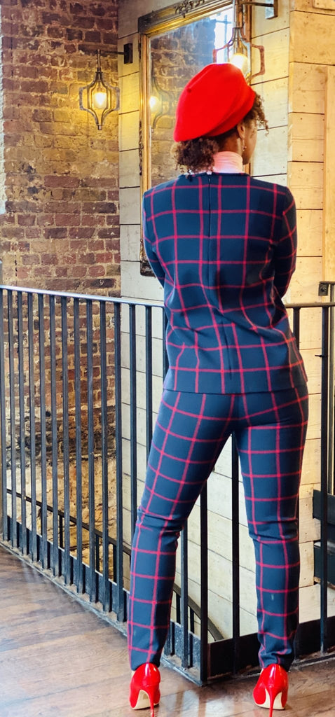 Navy + Red Plaid Longline Jumper + Straight Trouser Co-ord - One Wear Freedom #product_tags#