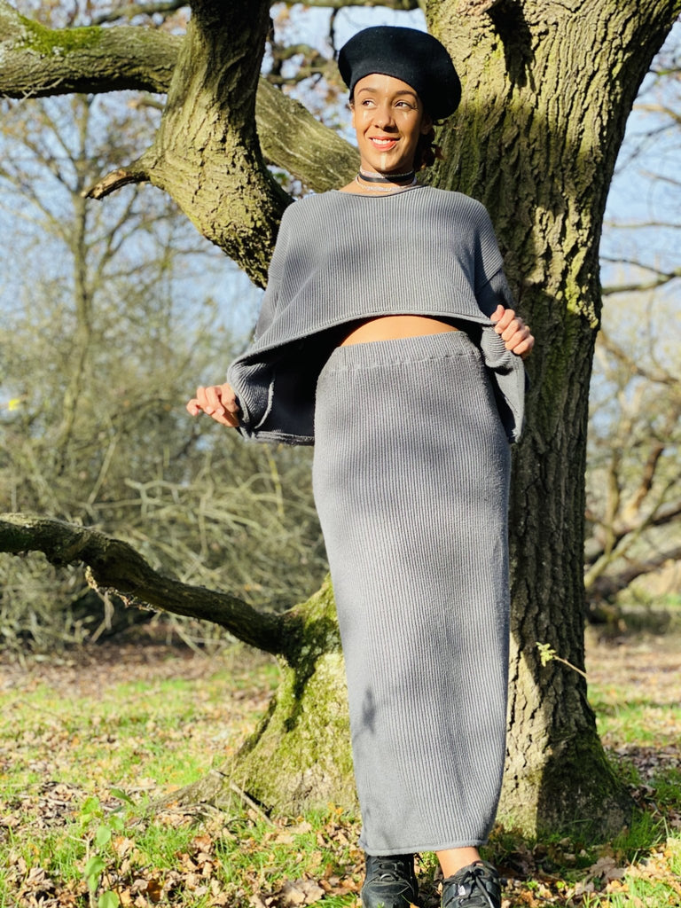 Smokey Ribbed Maxi Skirt + Semi-Crop Jumper Co-ord - One Wear Freedom #product_tags#