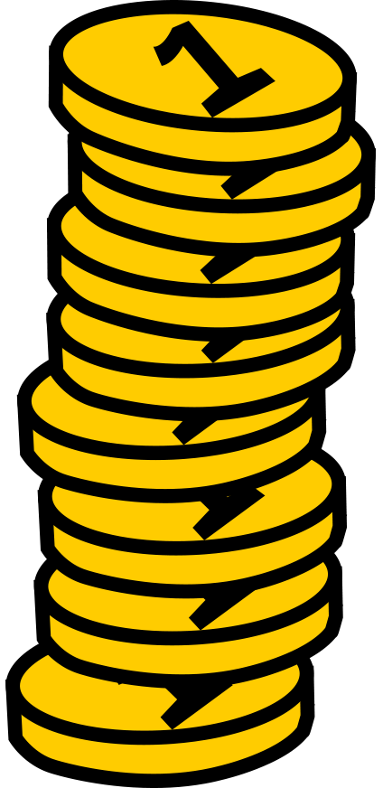 Icon of cartoon stack of coins with the number 1 on