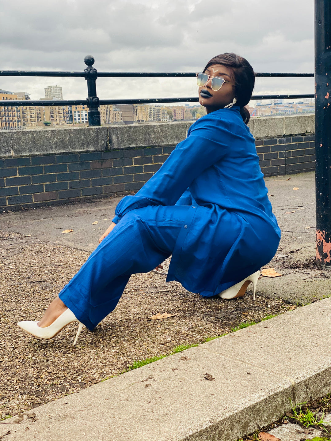Royal Blue Bombyx Mori Maxi Coat + Trouser Suit - One Wear Freedom 