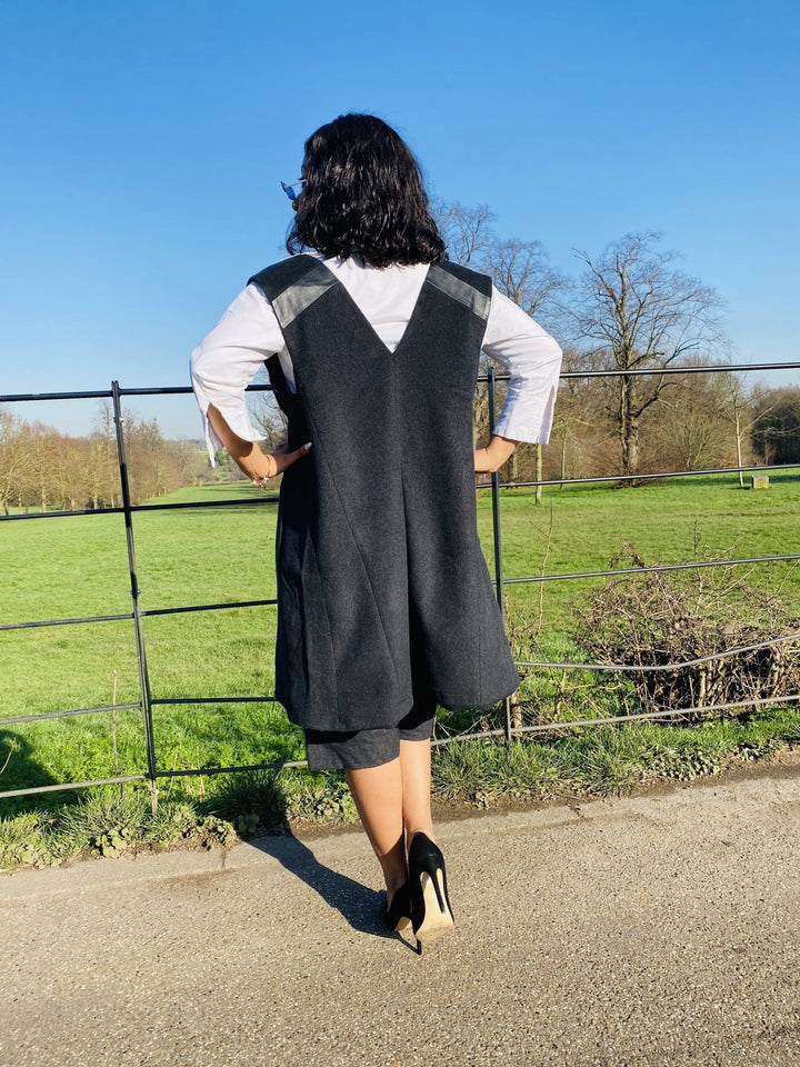 Achromatic Wool Zip Vest + Shorts Co-ord - One Wear Freedom vintage rear