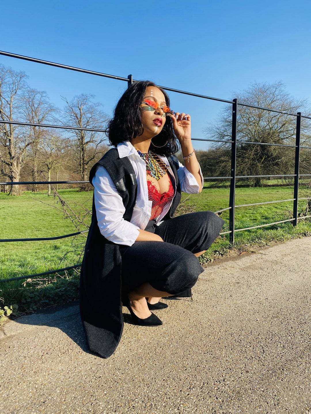Achromatic Wool Zip Vest + Shorts Co-ord - One Wear Freedom vintage sitting