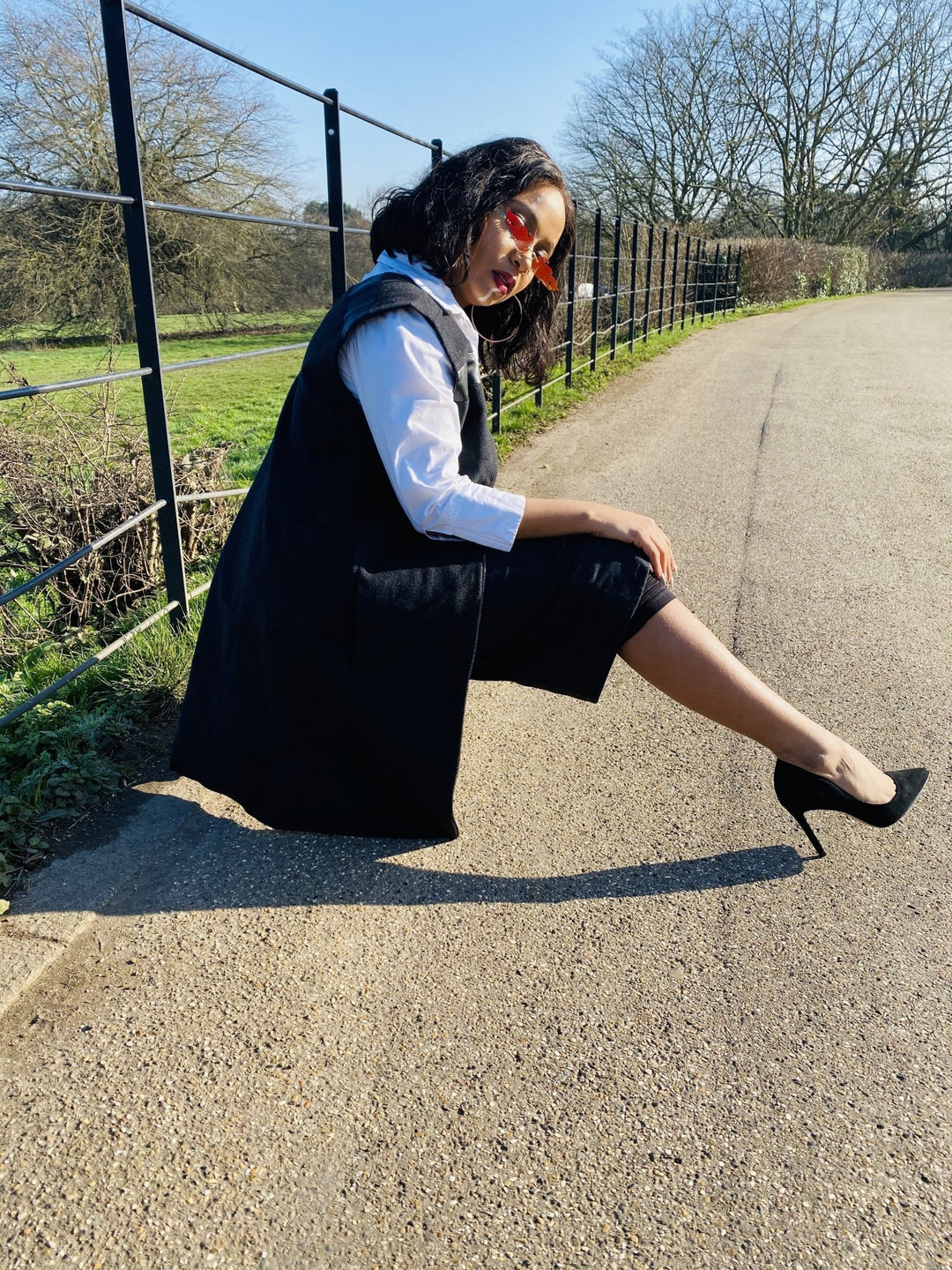 Achromatic Wool Zip Vest + Shorts Co-ord - One Wear Freedom vintage side sitting
