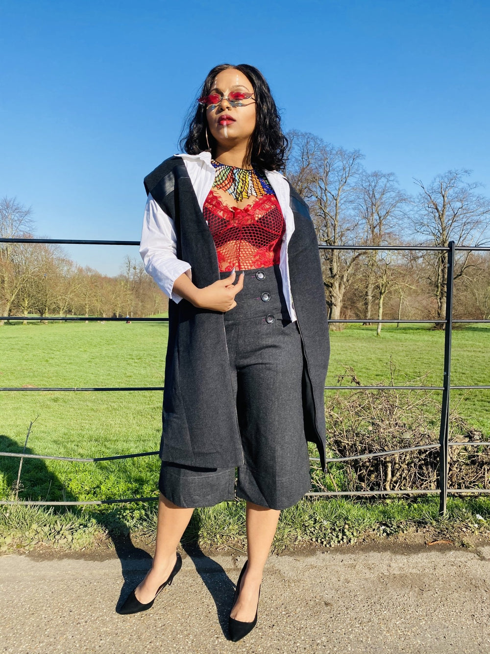 Achromatic Wool Zip Vest + Shorts Co-ord - One Wear Freedom vintage front 2