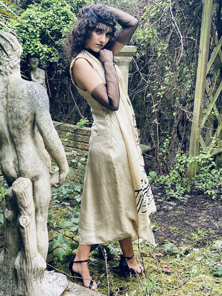 Afghan Gold Bombyx Mori Maxi Dress - One Wear Freedom handmade silk right side