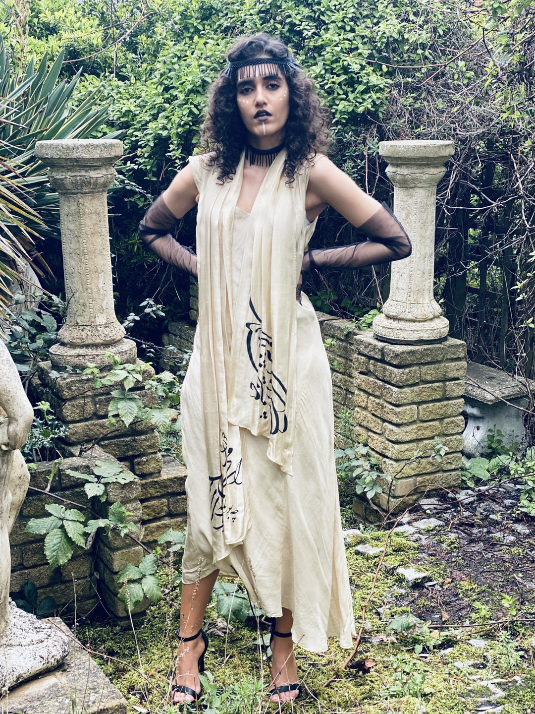 Afghan Gold Bombyx Mori Maxi Dress - One Wear Freedom handmade silk front