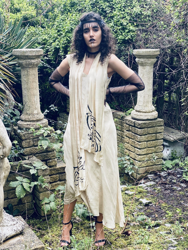 Afghan Gold Bombyx Mori Maxi Dress - One Wear Freedom handmade silk front