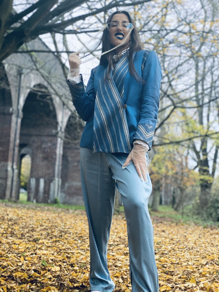 Afghan Silk Blue Chapan Blazer - One Wear Freedom 