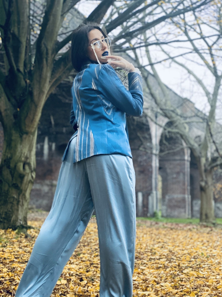 Afghan Silk Blue Chapan Blazer - One Wear Freedom 