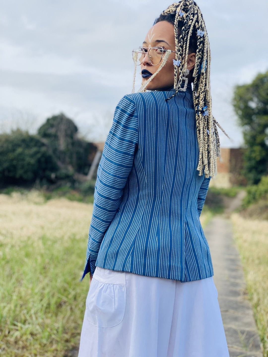 Afghan Silk Blue + White Pin-Stripe Blazer - One Wear Freedom 