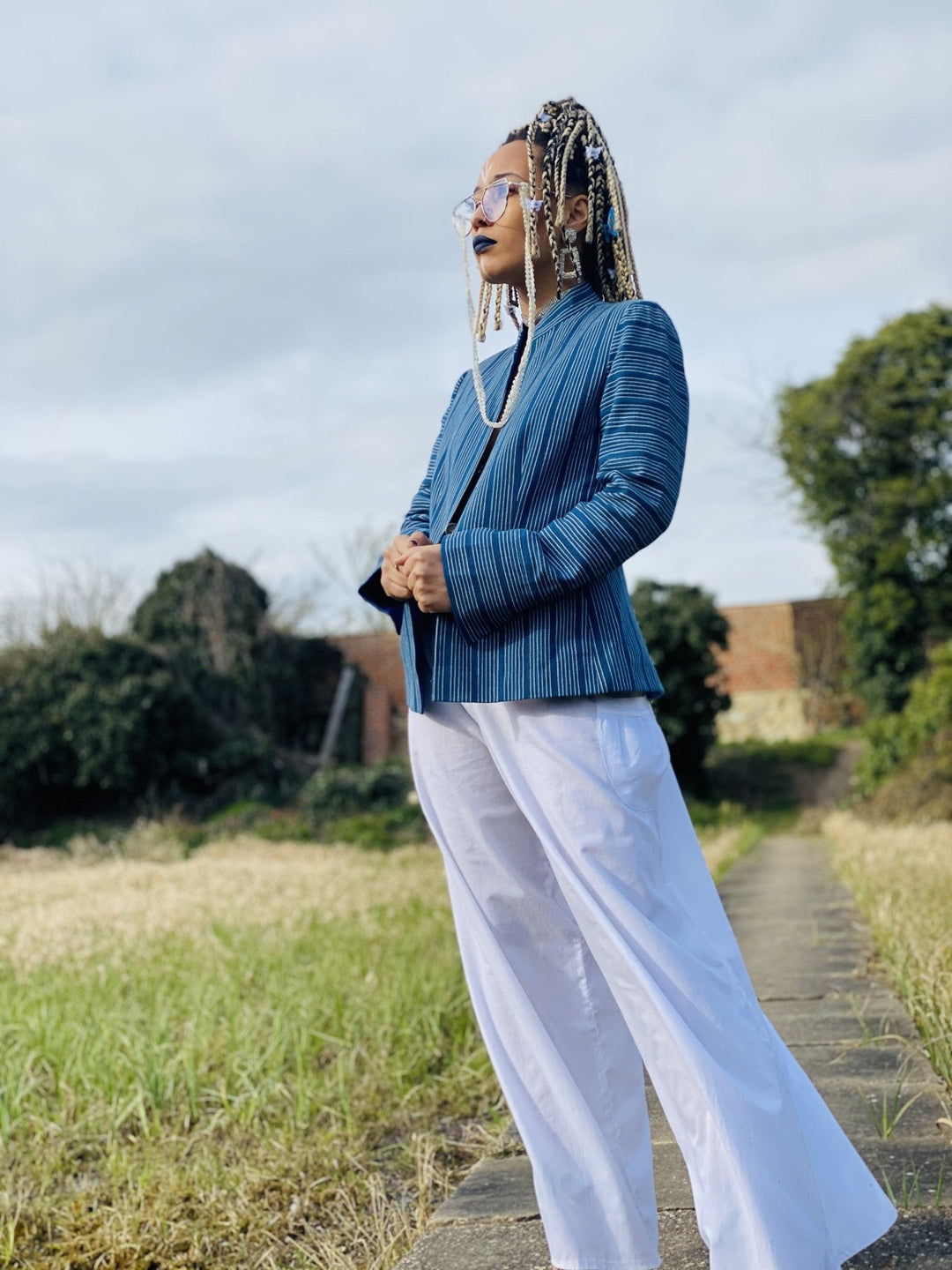 Afghan Silk Blue + White Pin-Stripe Blazer - One Wear Freedom 