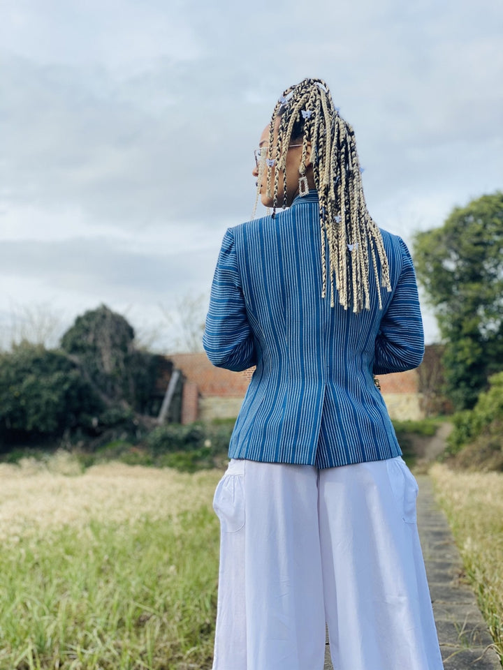 Afghan Silk Blue + White Pin-Stripe Blazer - One Wear Freedom 