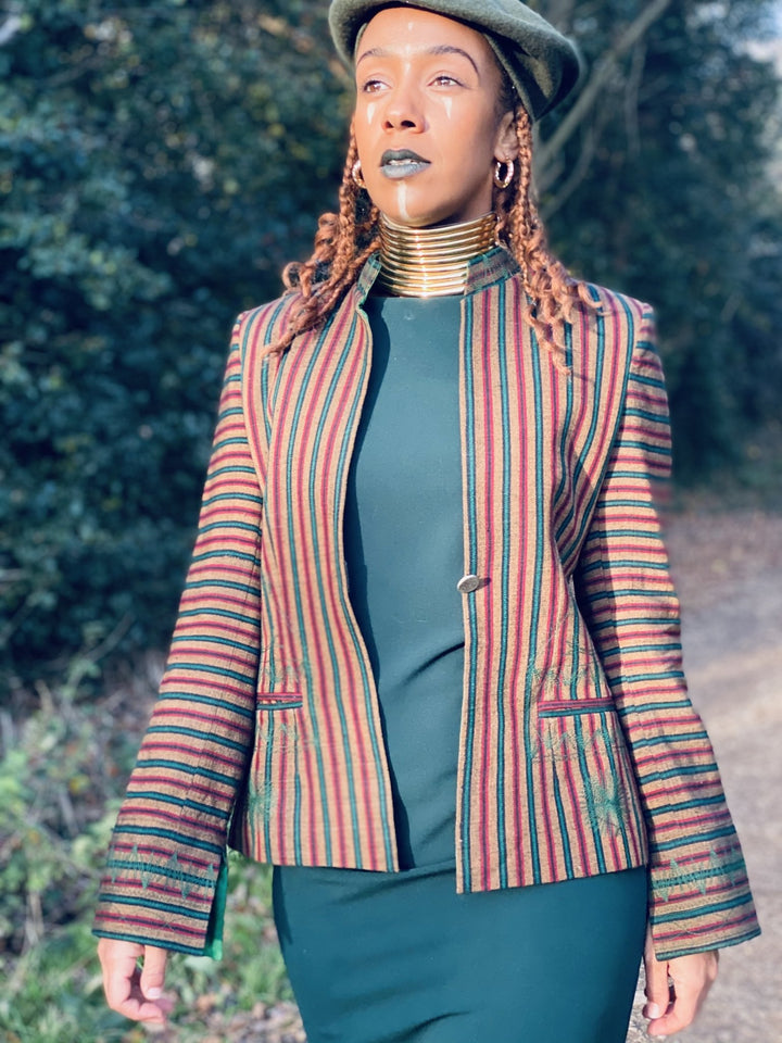 Afghan Silk Brown, Green + Red Stripe Blazer - One Wear Freedom 