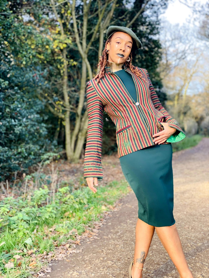 Afghan Silk Brown, Green + Red Stripe Blazer - One Wear Freedom 