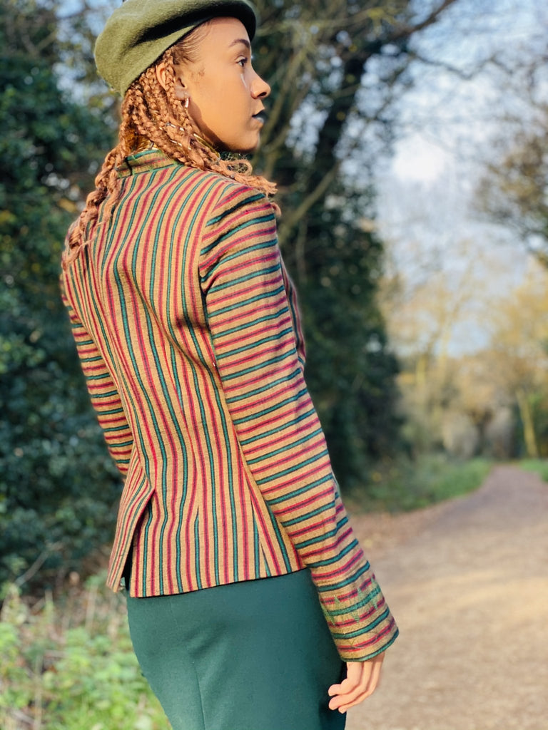 Afghan Silk Brown, Green + Red Stripe Blazer - One Wear Freedom #product_tags#