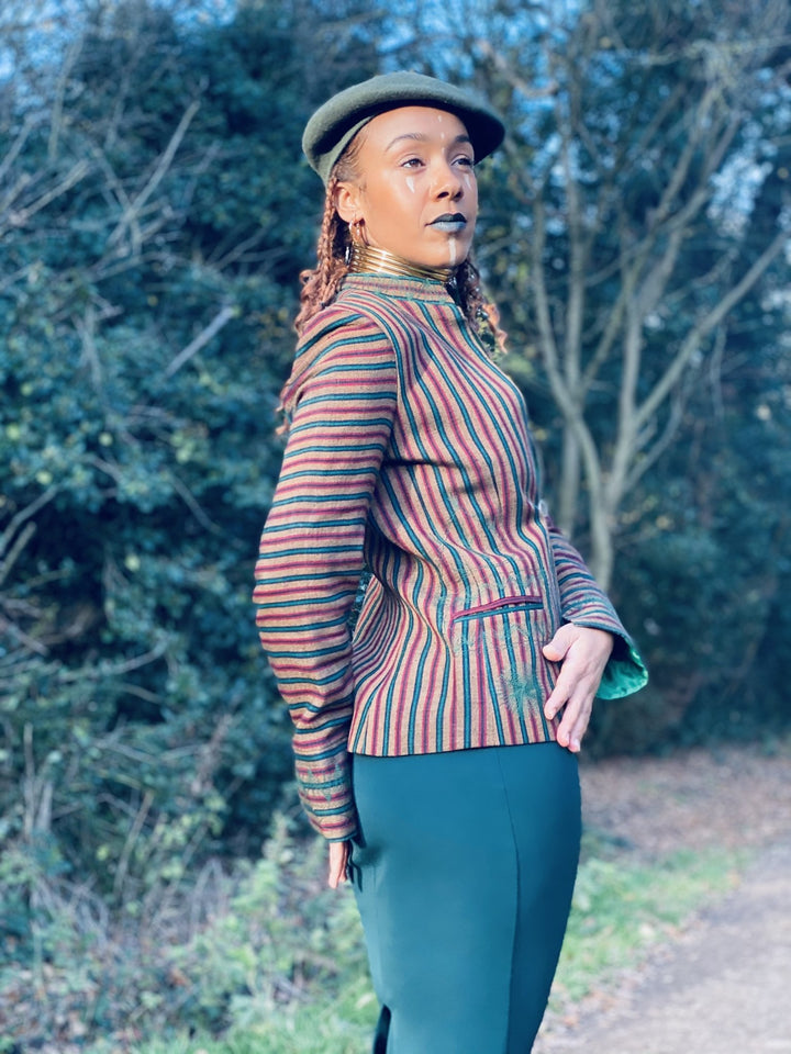 Afghan Silk Brown, Green + Red Stripe Blazer - One Wear Freedom 