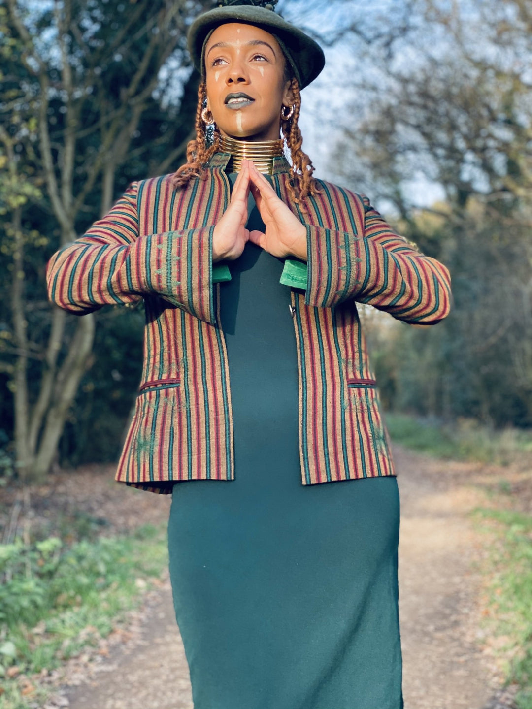 Afghan Silk Brown, Green + Red Stripe Blazer - One Wear Freedom 