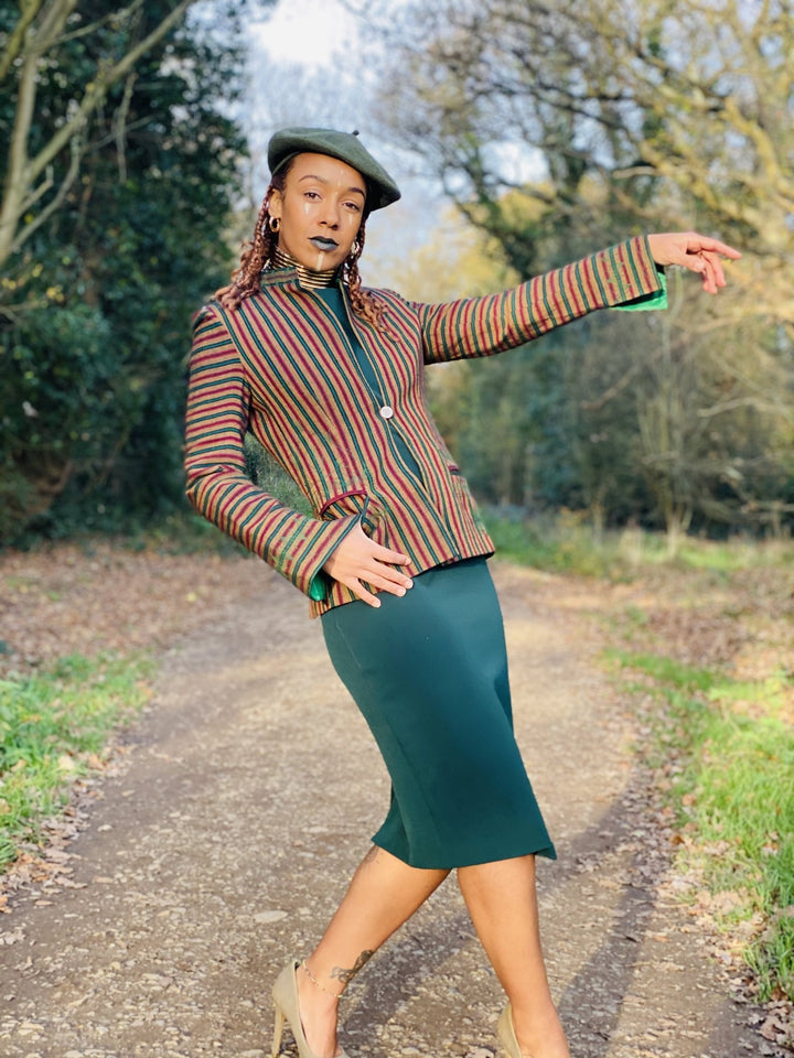 Afghan Silk Brown, Green + Red Stripe Blazer - One Wear Freedom 