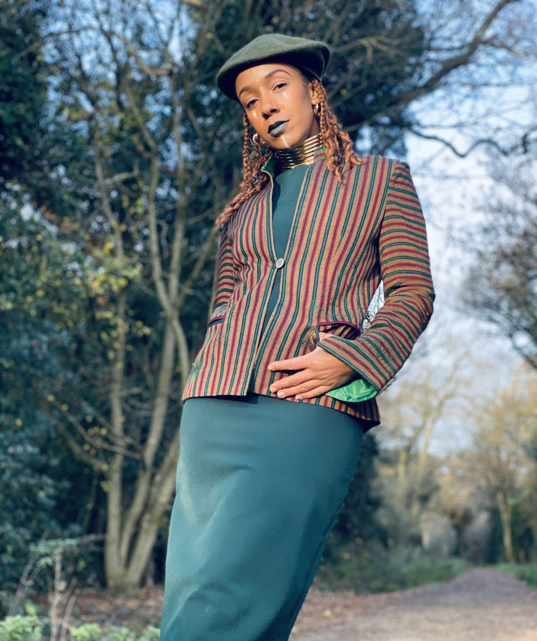 Afghan Silk Brown, Green + Red Stripe Blazer - One Wear Freedom 