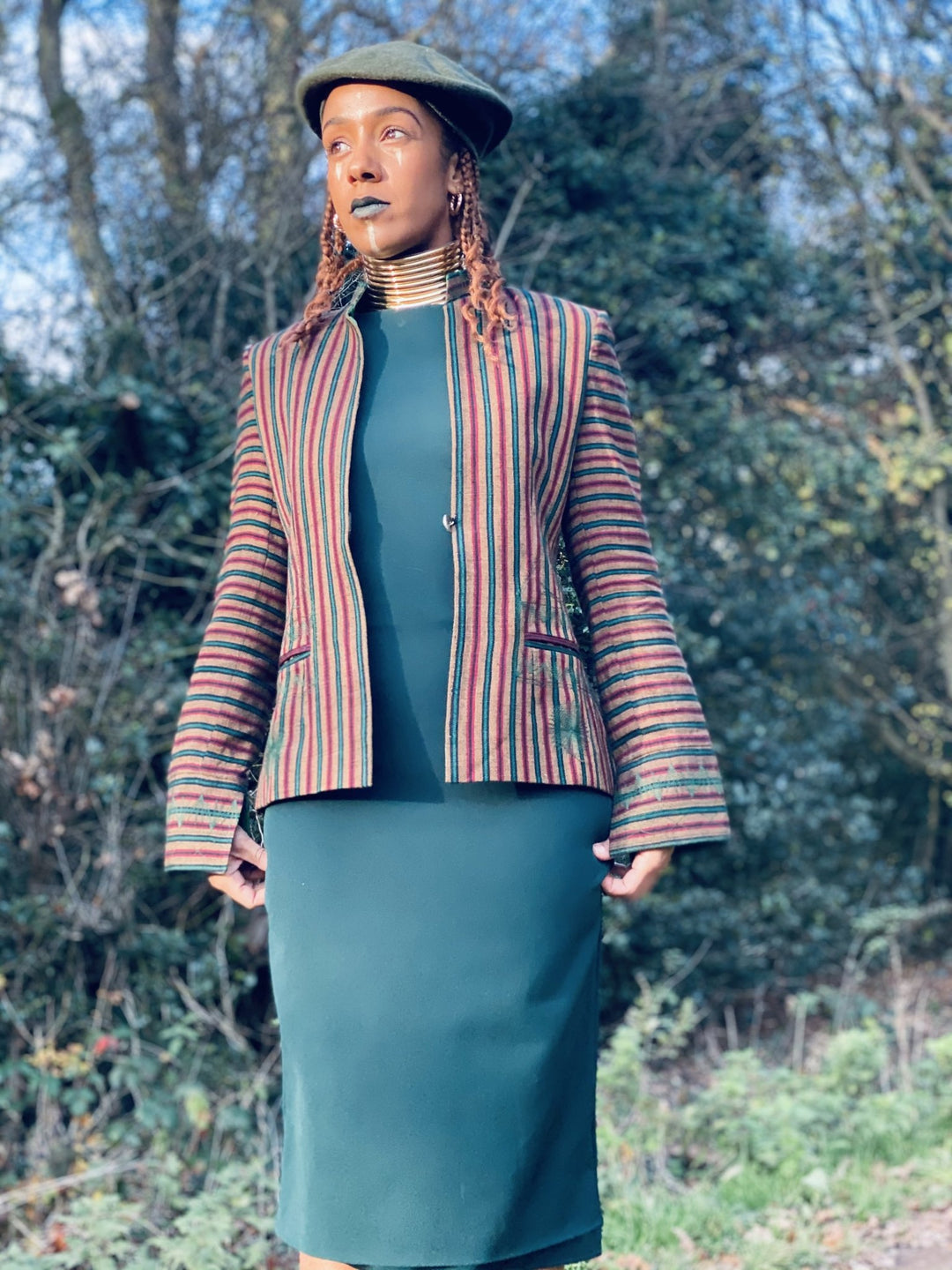 Afghan Silk Brown, Green + Red Stripe Blazer - One Wear Freedom 