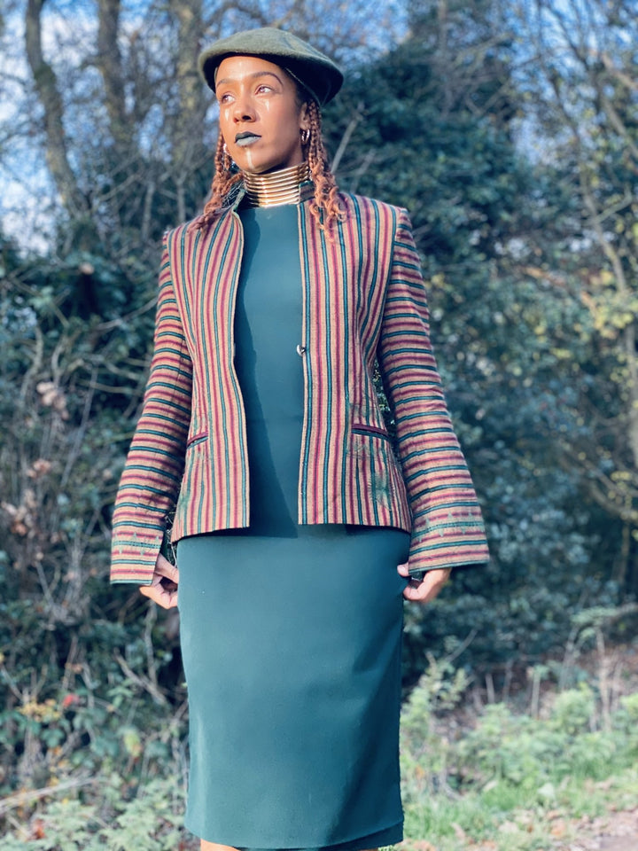 Afghan Silk Brown, Green + Red Stripe Blazer - One Wear Freedom 