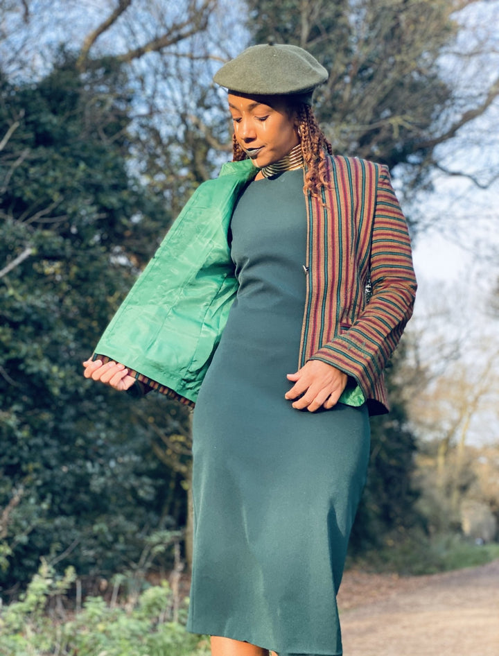 Afghan Silk Brown, Green + Red Stripe Blazer - One Wear Freedom 