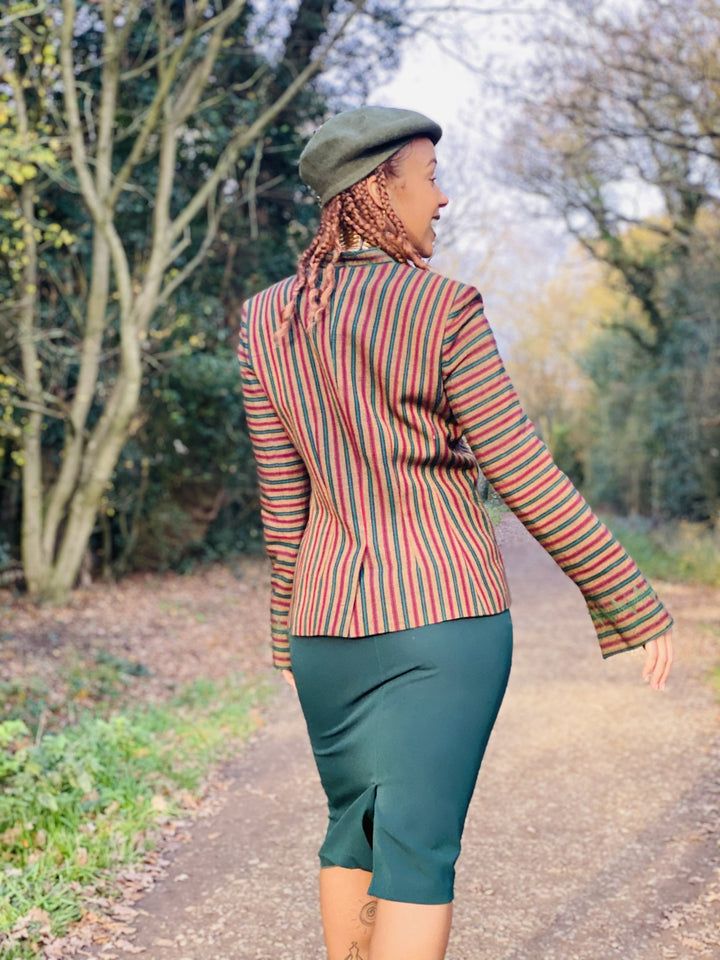 Afghan Silk Brown, Green + Red Stripe Blazer - One Wear Freedom 