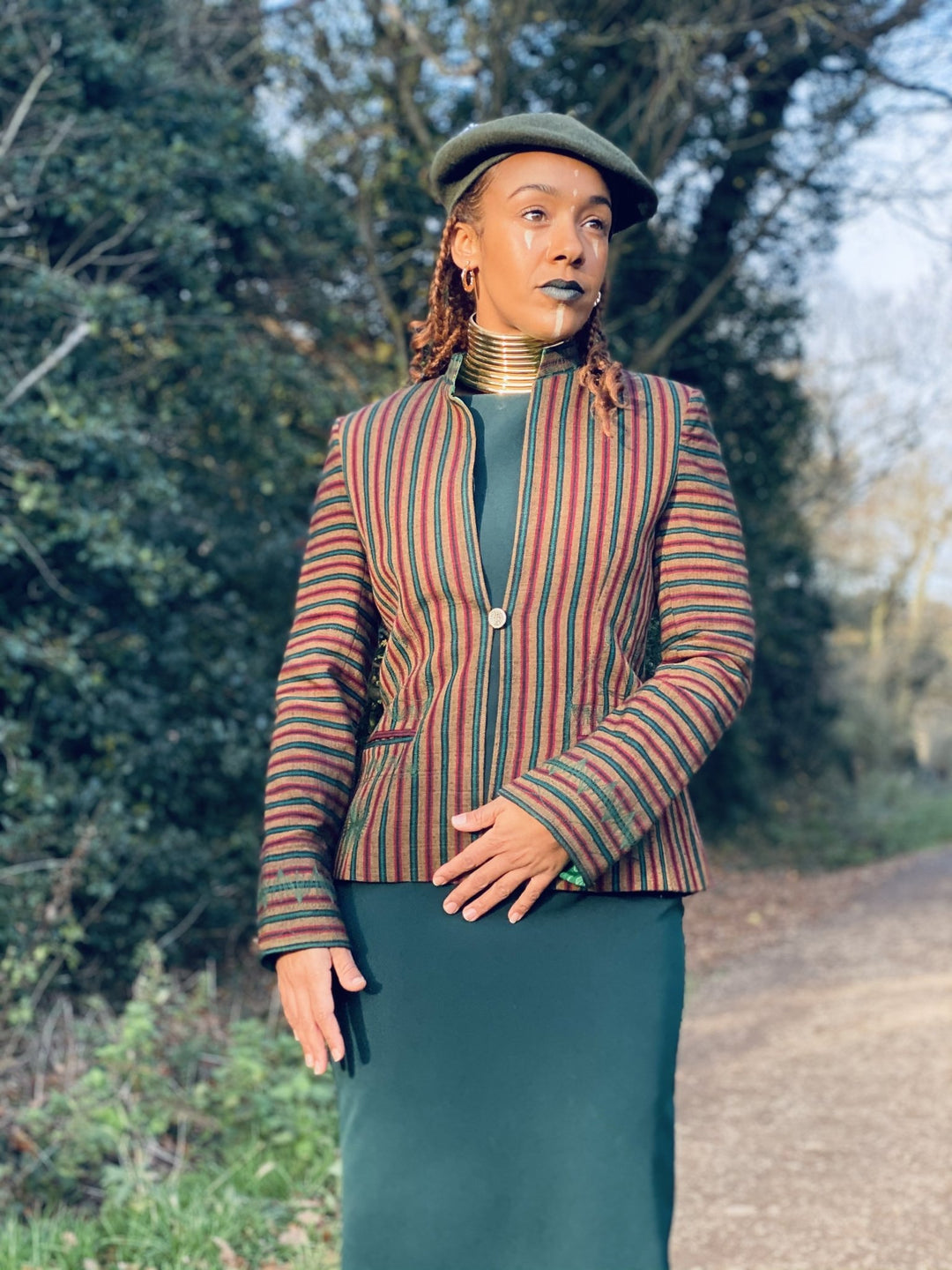 Afghan Silk Brown, Green + Red Stripe Blazer - One Wear Freedom 
