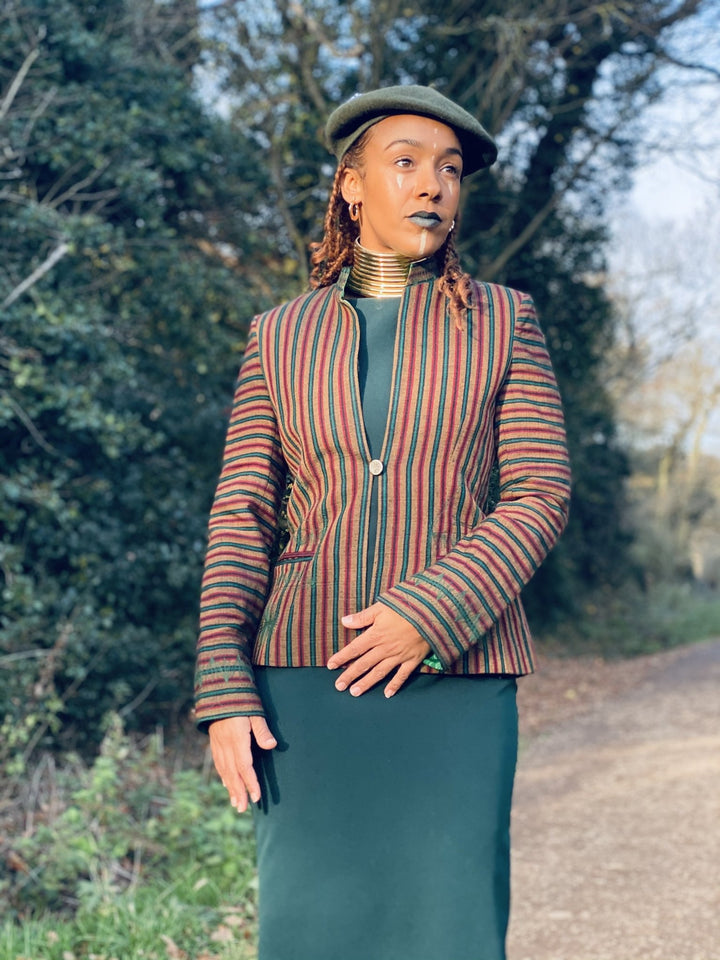 Afghan Silk Brown, Green + Red Stripe Blazer - One Wear Freedom 