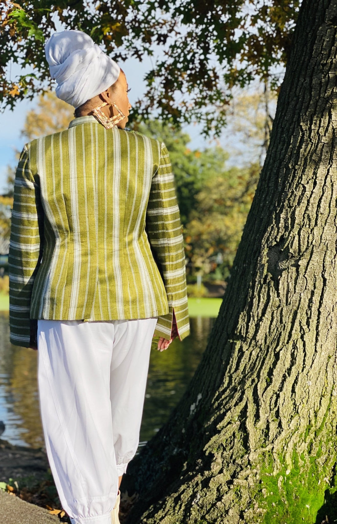 Afghan Silk Green + White Stripe Blazer - One Wear Freedom 
