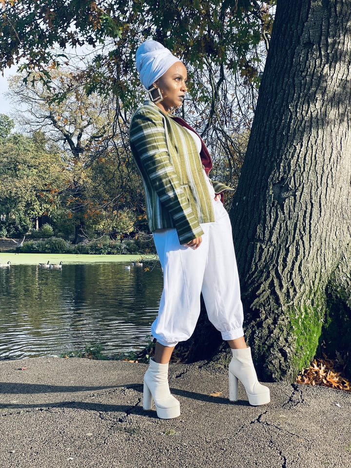 Afghan Silk Green + White Stripe Blazer - One Wear Freedom 