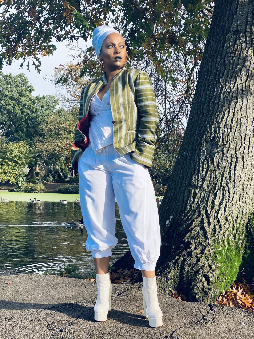 Afghan Silk Green + White Stripe Blazer - One Wear Freedom 
