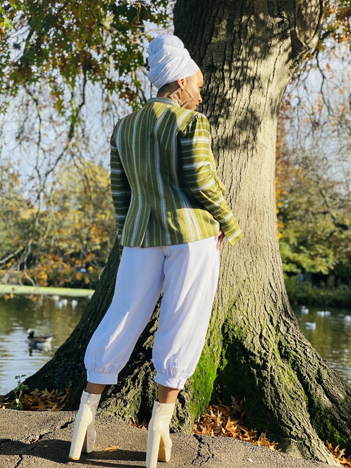 Afghan Silk Green + White Stripe Blazer - One Wear Freedom 