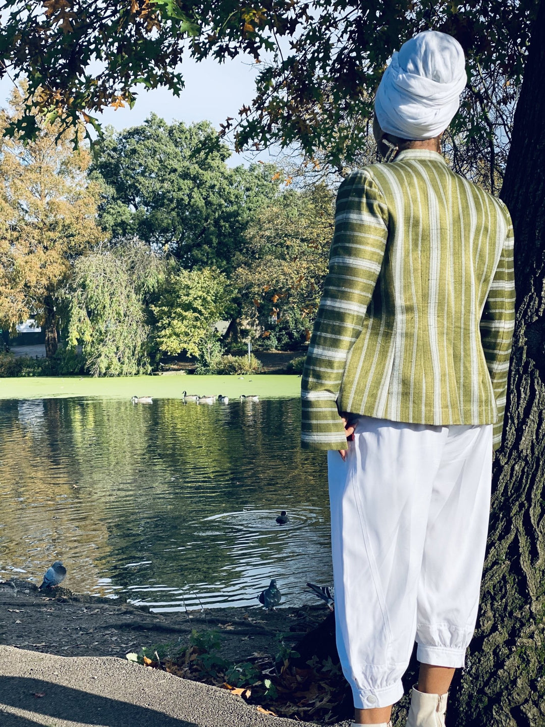Afghan Silk Green + White Stripe Blazer - One Wear Freedom 