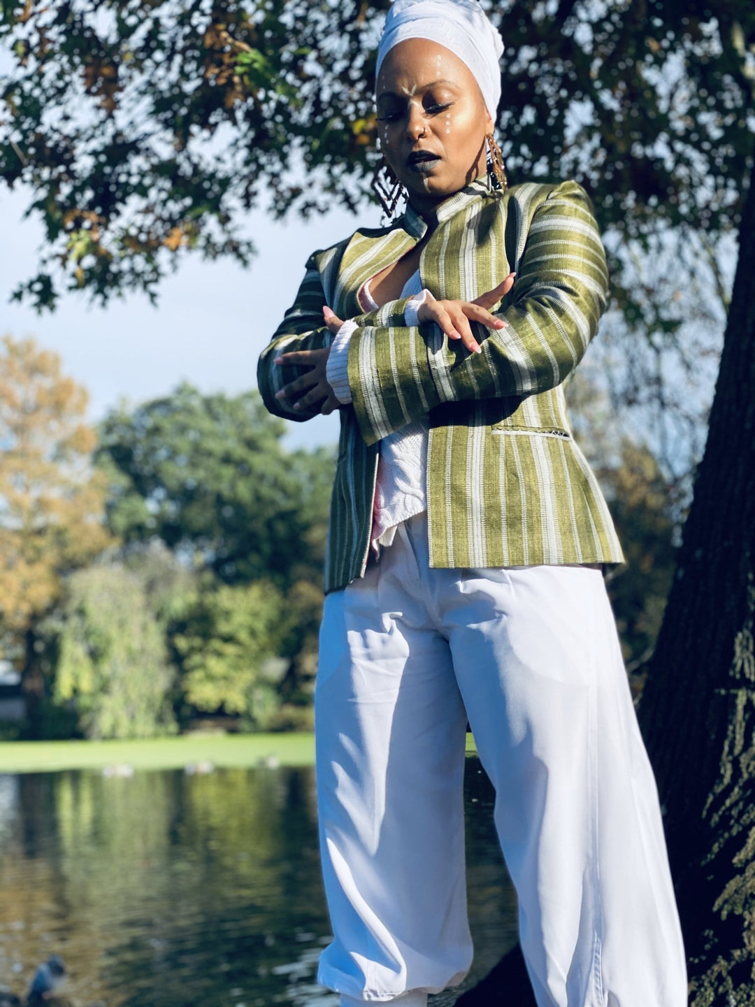 Afghan Silk Green + White Stripe Blazer - One Wear Freedom 