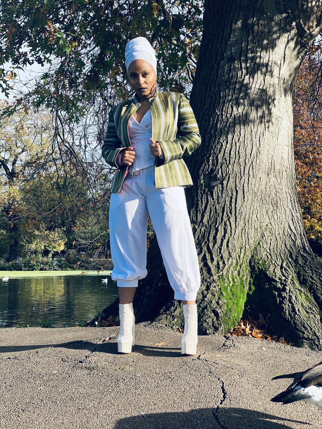 Afghan Silk Green + White Stripe Blazer - One Wear Freedom 