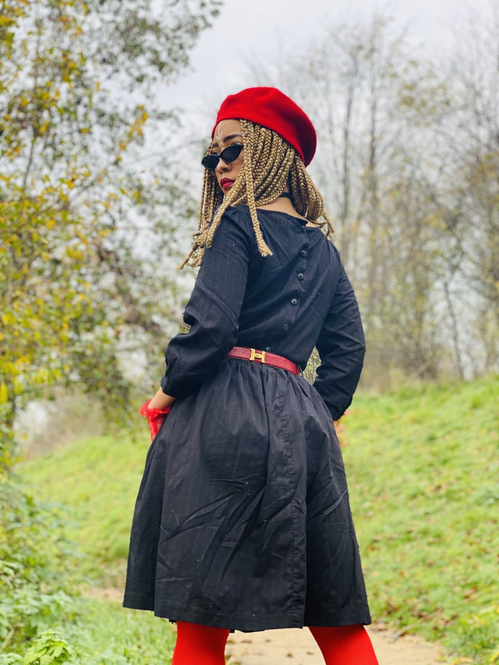 All Black Poofy Shirt-Style Dress - One Wear Freedom 