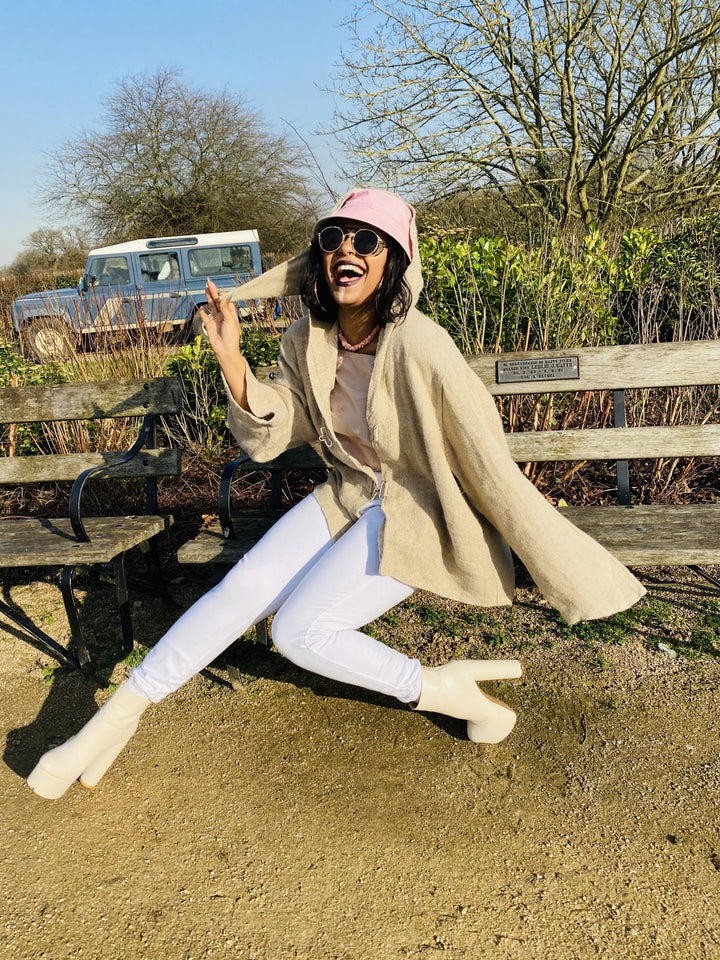Au Natural Flax Jacket with Pointy Hood - One Wear Freedom vintage front hood