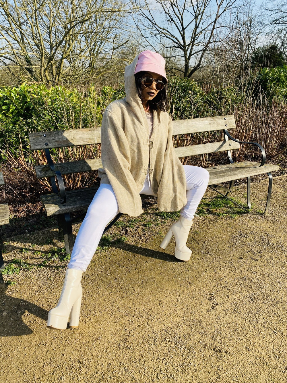Au Natural Flax Jacket with Pointy Hood - One Wear Freedom vintage front hood up