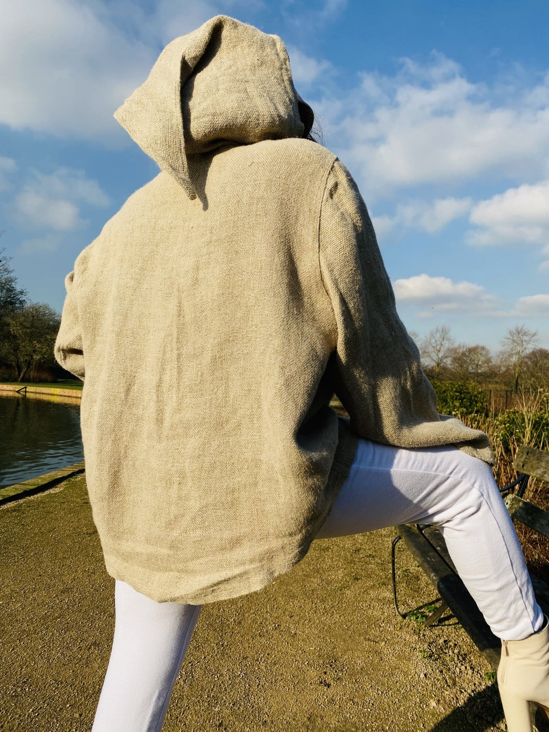 Au Natural Flax Jacket with Pointy Hood - One Wear Freedom vintage back close-up