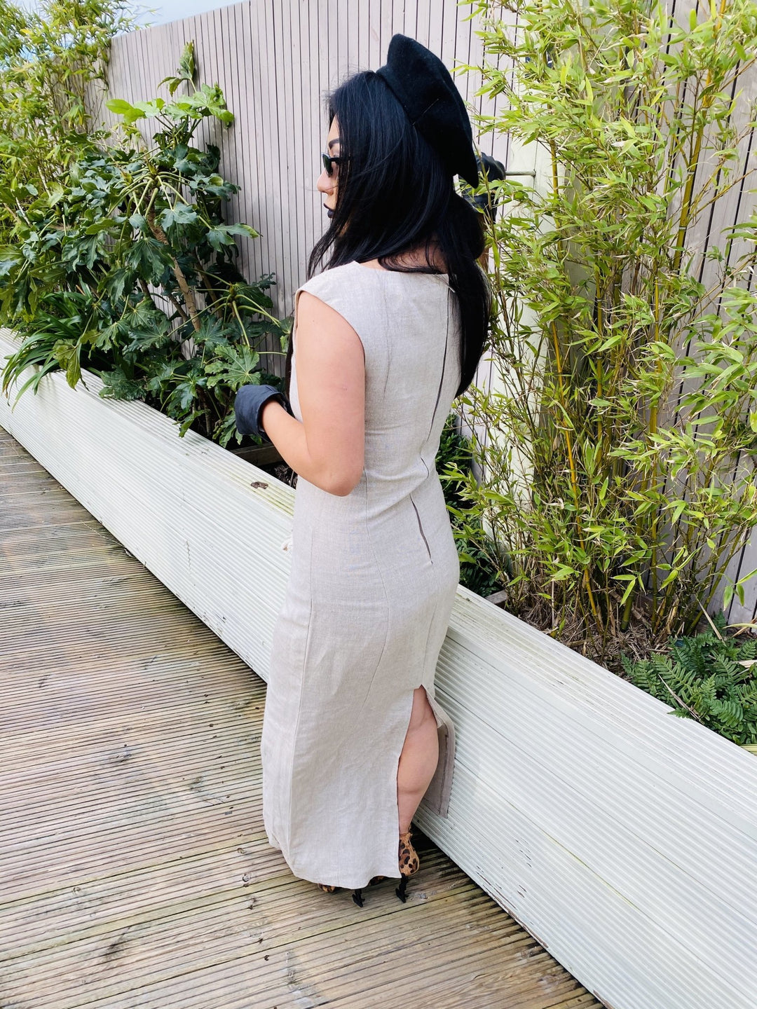 Au Natural Flax Maxi Dress with Front Pocket - One Wear Freedom handmade linen back left