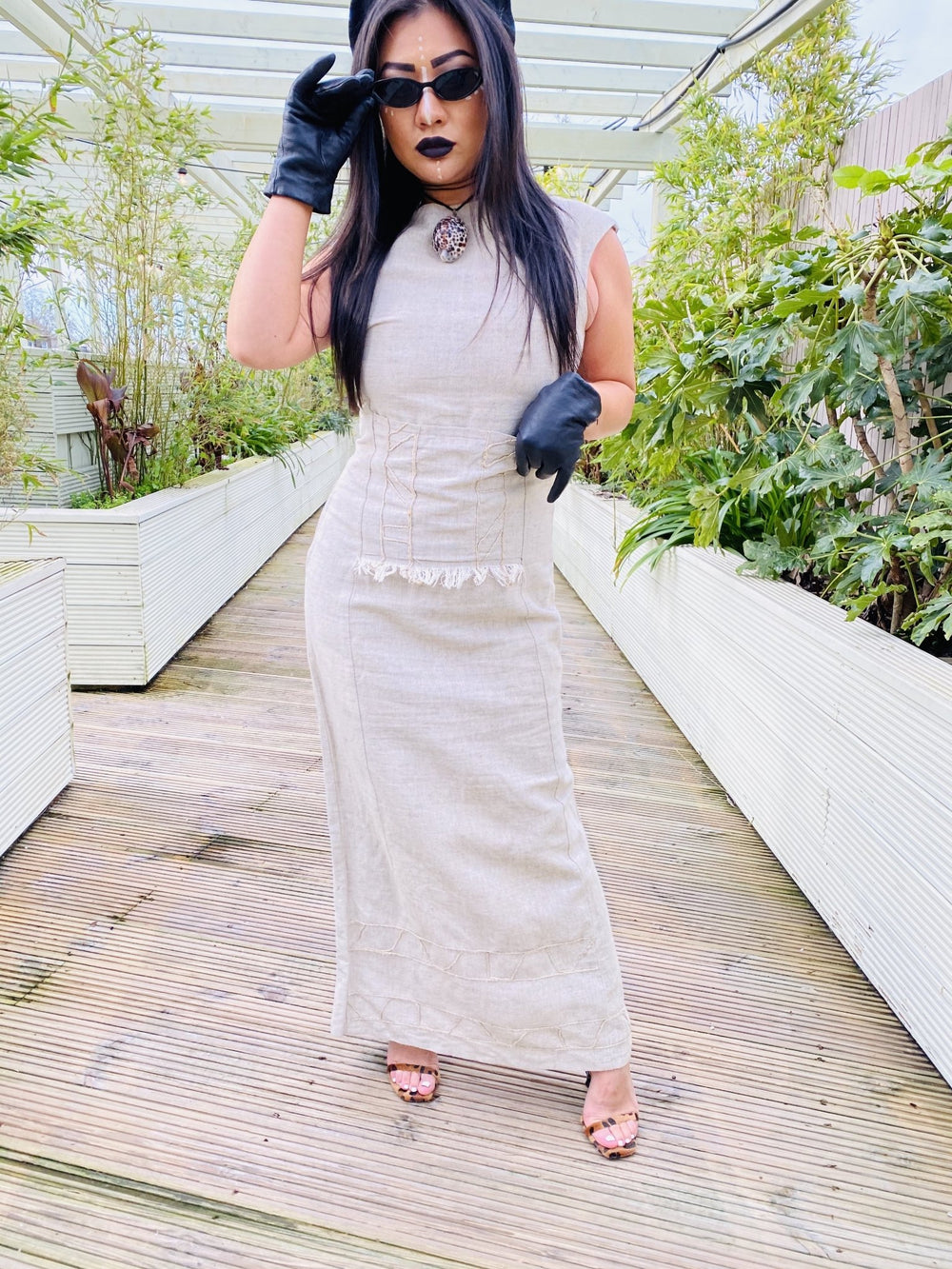 Au Natural Flax Maxi Dress with Front Pocket - One Wear Freedom handmade linen front 2