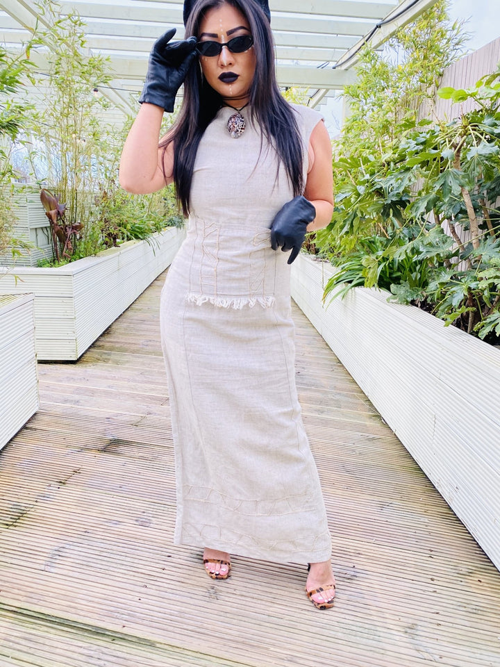 Au Natural Flax Maxi Dress with Front Pocket - One Wear Freedom handmade linen front 2