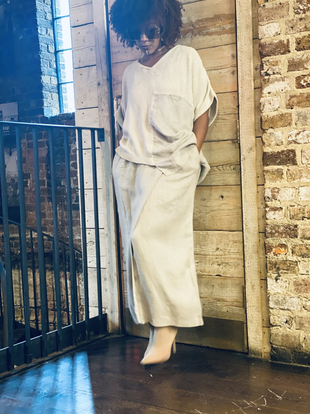 Au Naturale Flax Wrap Skirt + Half Knit Poncho Co-ord - One Wear Freedom 