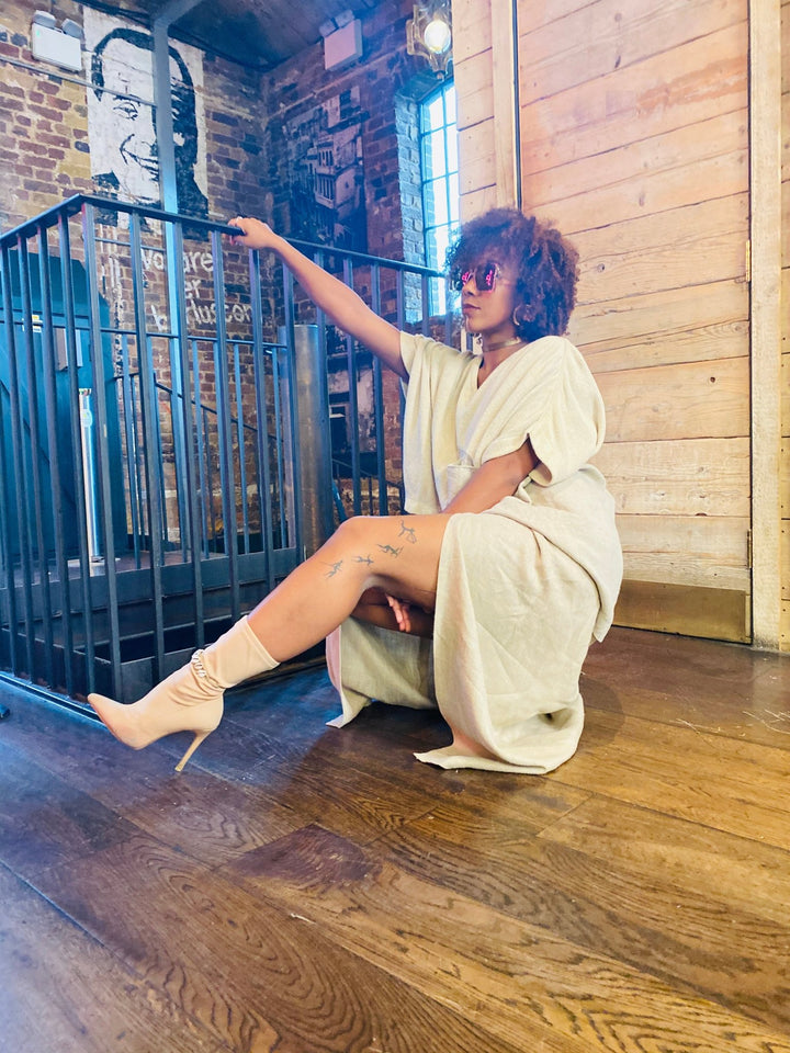 Au Naturale Flax Wrap Skirt + Half Knit Poncho Co-ord - One Wear Freedom 